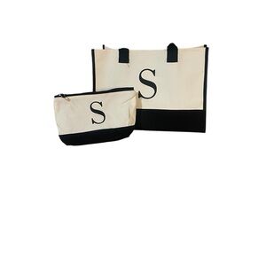 Elegant Cream and Black Tote Bag Set with Monogram
